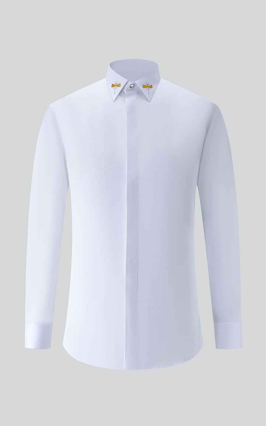 Custom Gold Embroidered White Dress Shirt for Men