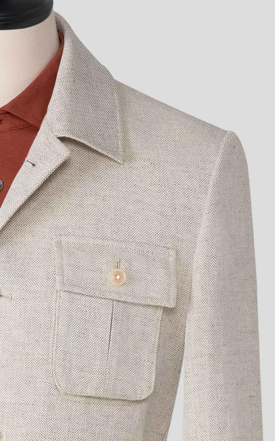 Men's Beige Lace-up Linen Custom Hunting Trench Coat