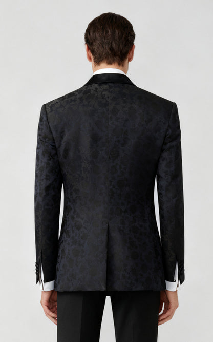 Men's Black Brocade Evening Suit - Custom Groom Wedding Attire