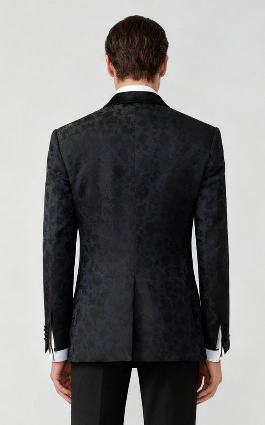 Men's Black Brocade Evening Suit - Custom Groom Wedding Attire