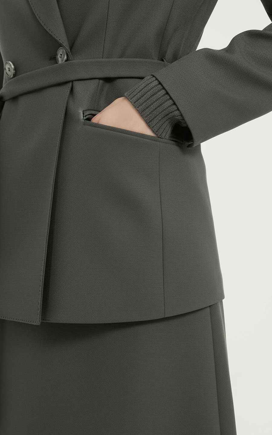 Women's Blazer Set Belted Double-Breasted Gray