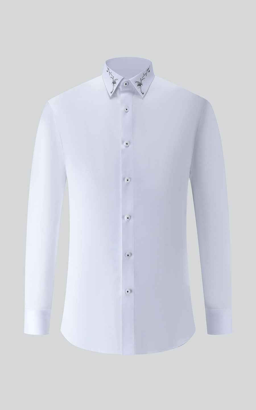 Custom Shirt White Black Embroidery - Tailored Fit