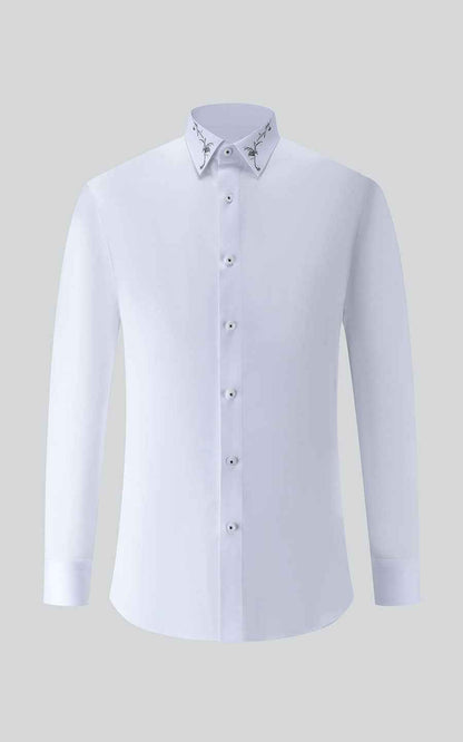 Custom Shirt White Black Embroidery - Tailored Fit