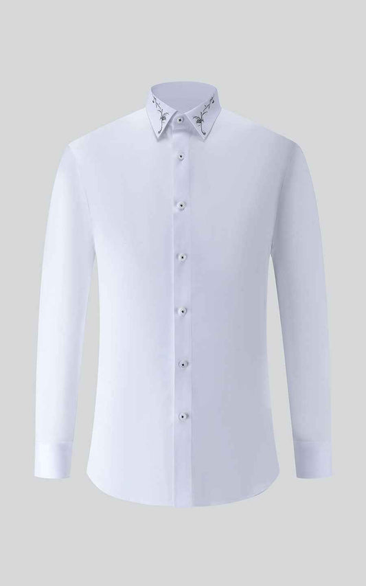 Custom Shirt White Black Embroidery - Tailored Fit