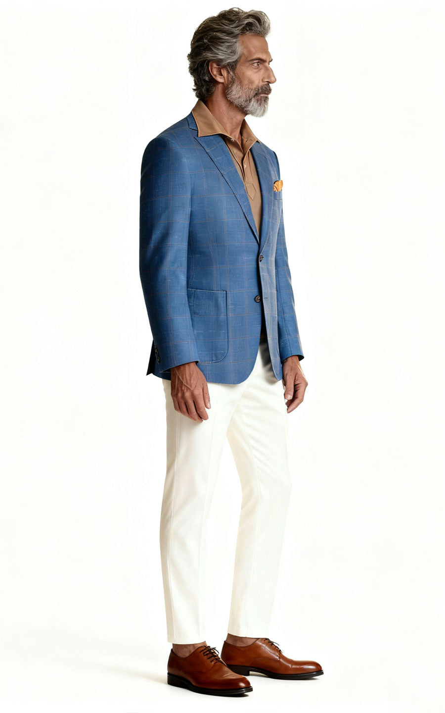 Custom suits Blue Plaid Wool Suit Set - Stylish Casual Wear