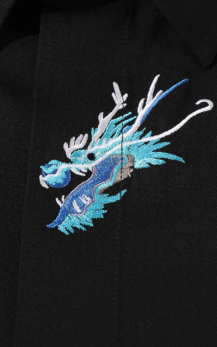 Custom Black Dragon Embroidered Dress Shirt - Tailored Fit