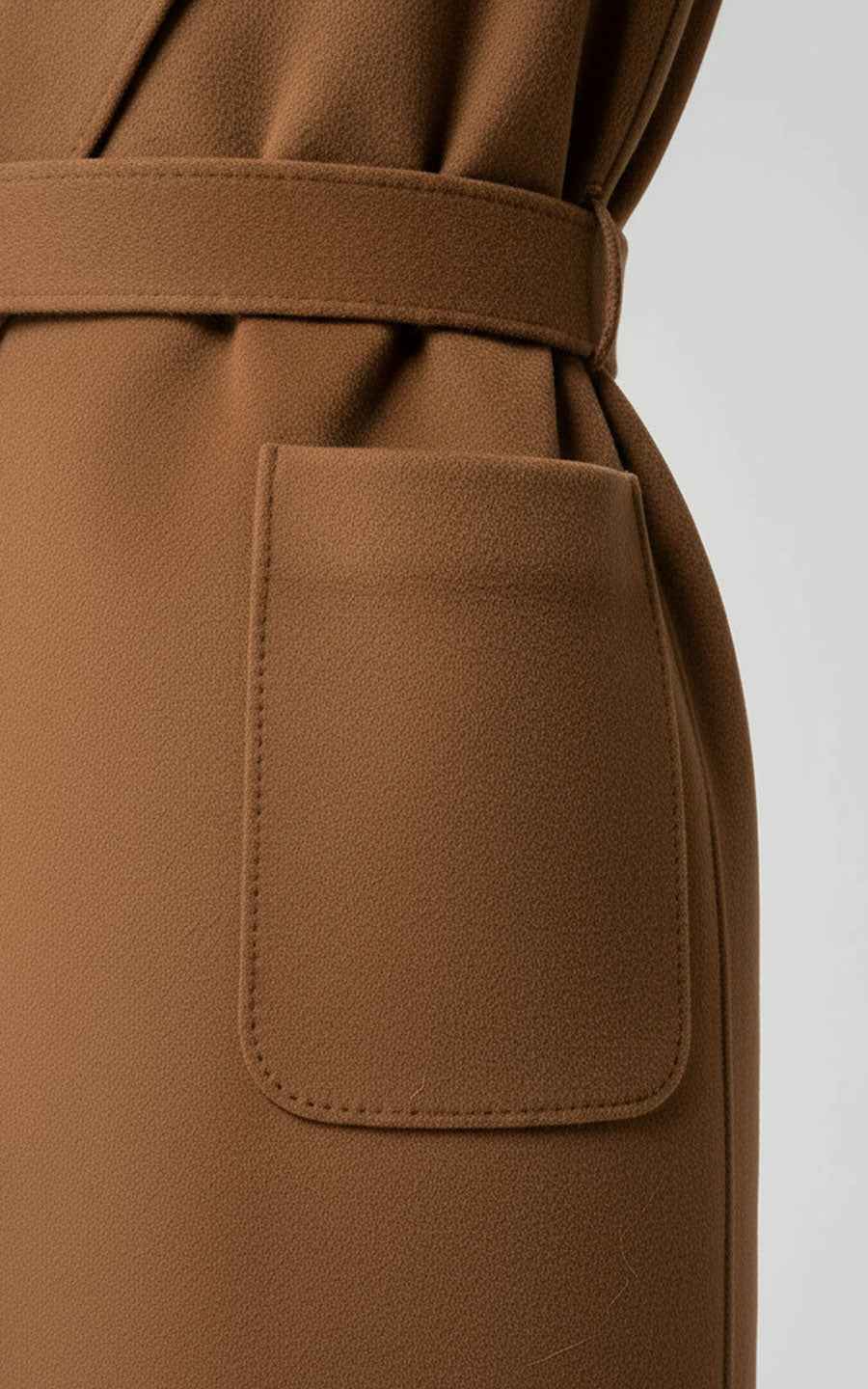 Elegant Camel Belted Wrap Coat - Classic Trench Style