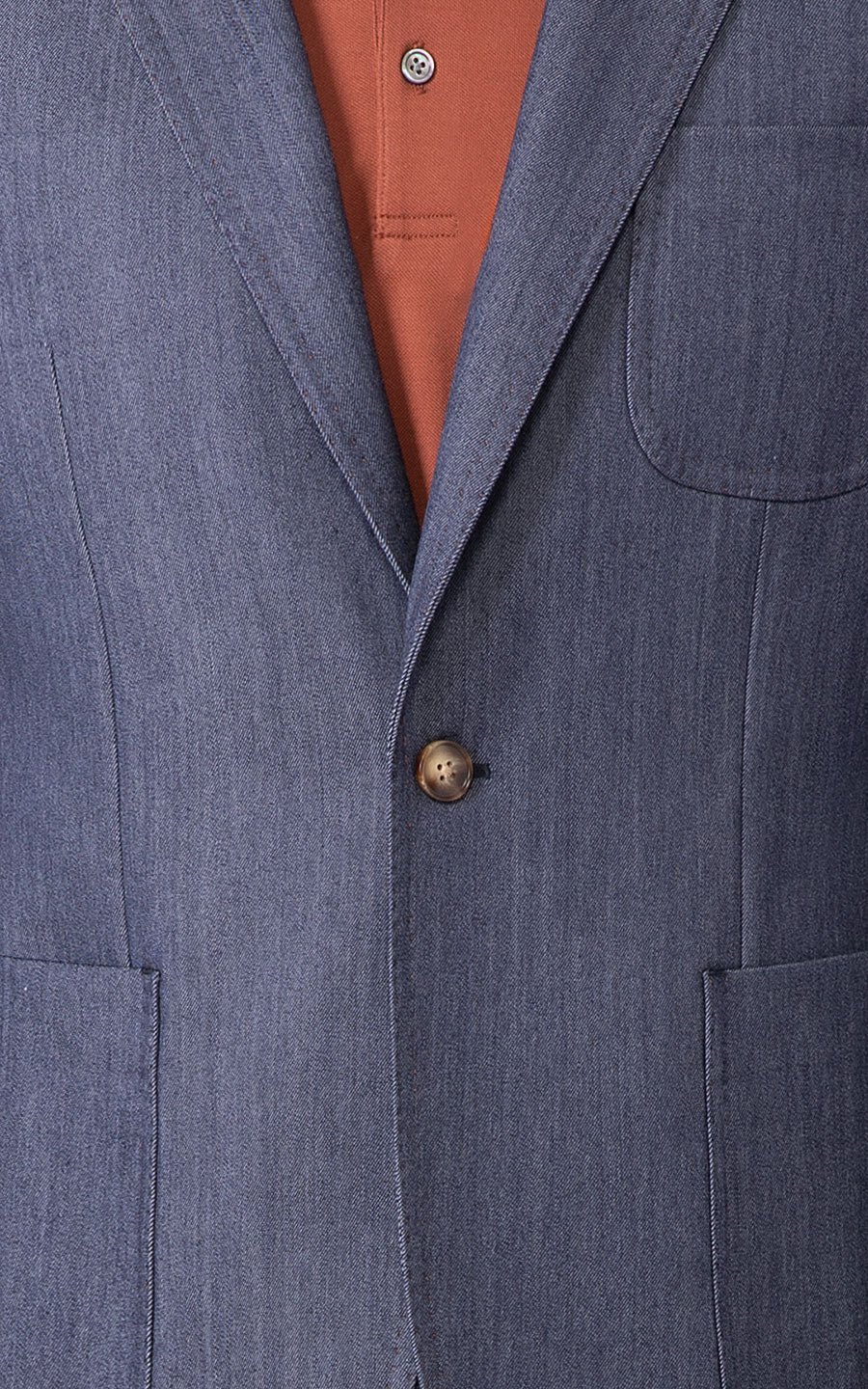 Tailored wool denim blazer is washable and comfortable