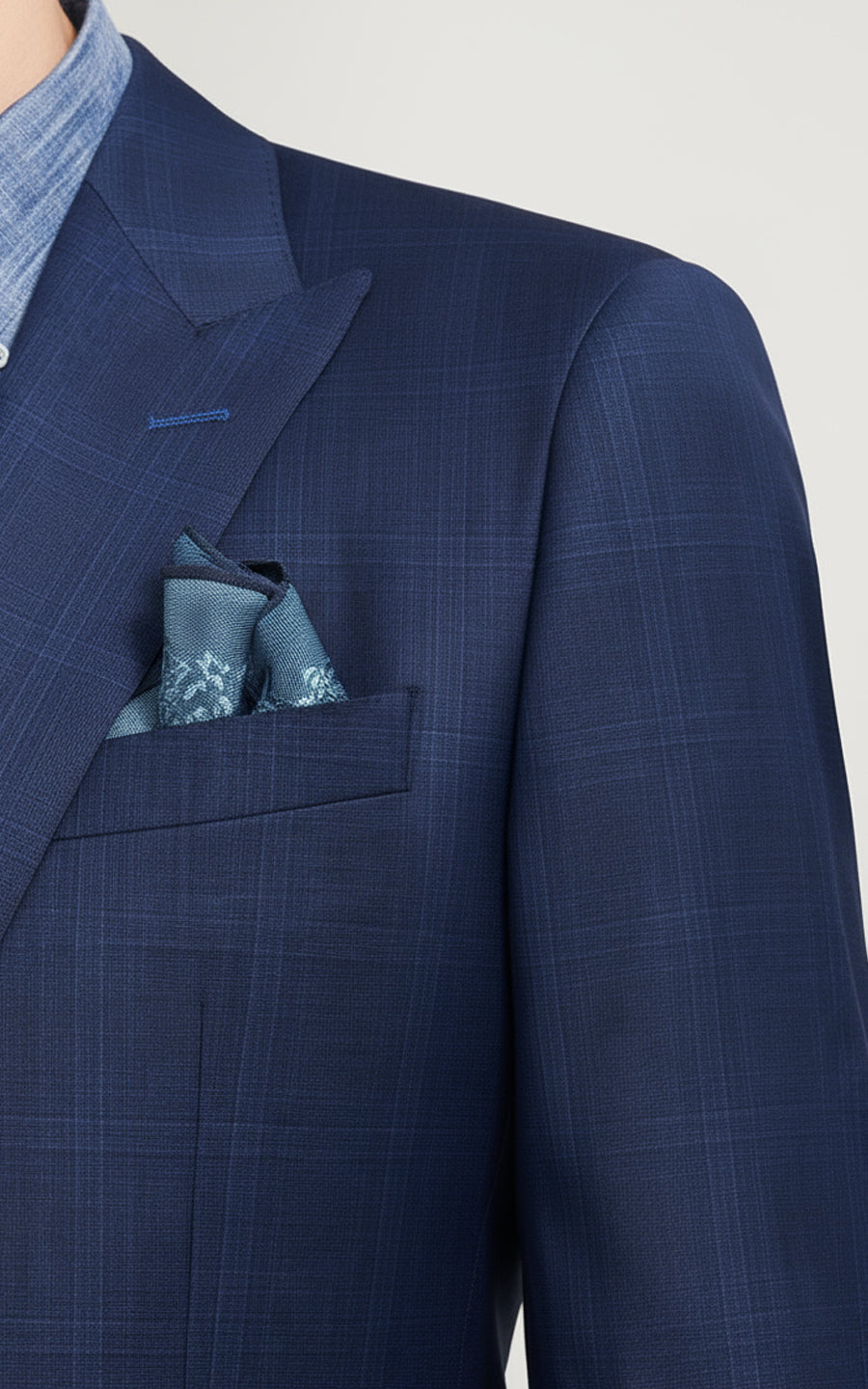 Mens Dark Blue Windowpane Custom Business Suit Set