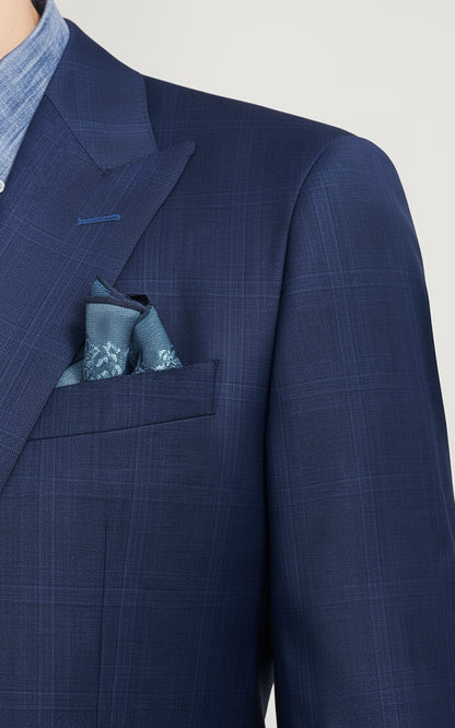 Mens Dark Blue Windowpane Custom Business Suit Set