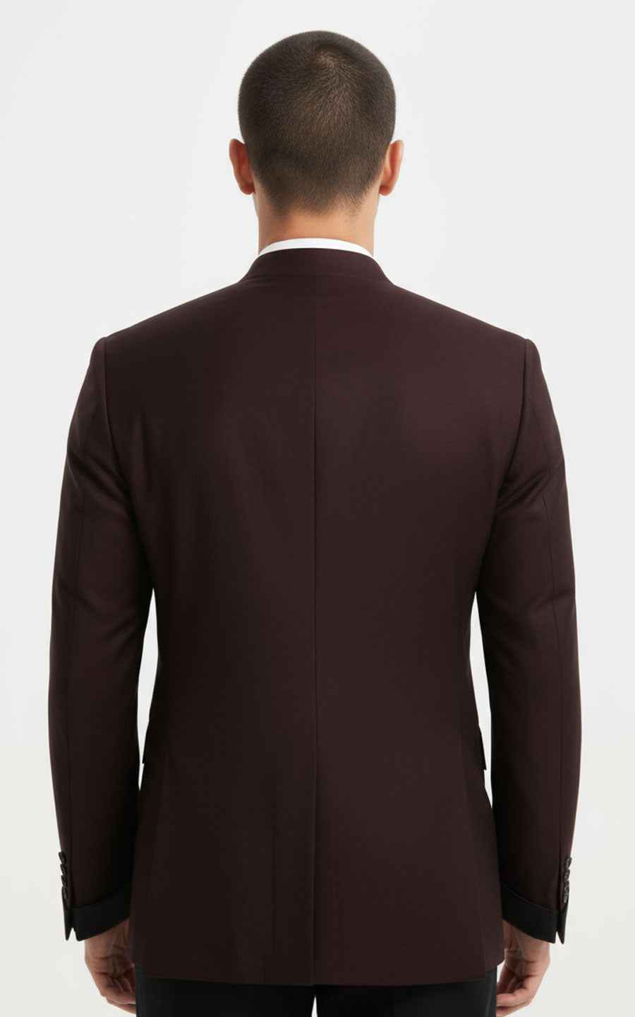 Mandarin Jacket Men - Slim Fit Burgundy Formal Blazer