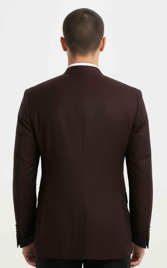 Mandarin Jacket Men - Slim Fit Burgundy Formal Blazer
