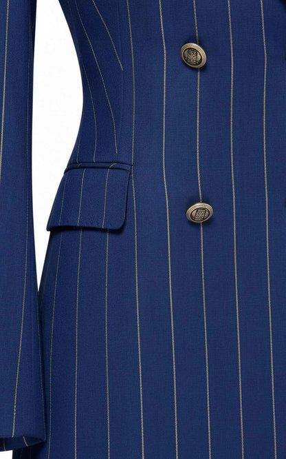 Women's double-breasted blue pinstripe suit set