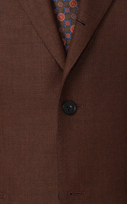 Basket weave wool texture brown blazer detail