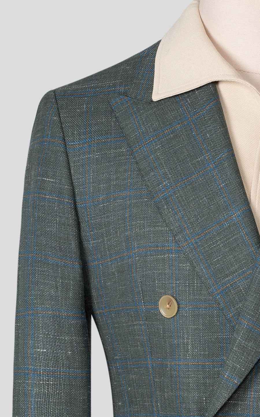 Custom Gray-Green Plaid Linen Blazer - Tailored Suit