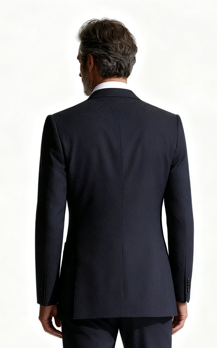 Navy Blue Wool Seersucker Tailored Blazer - Custom Fit