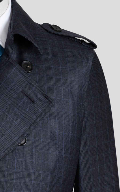 Men's Dark Blue Double-Breasted Custom Casual Trench Coat