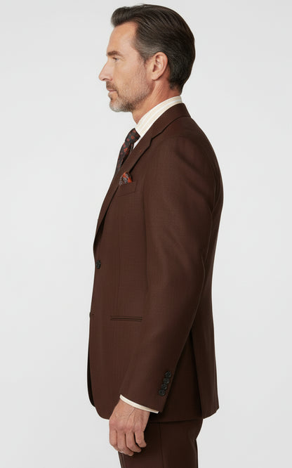 Tailored Brown Casual Suit Blazer Mens Wool Weave