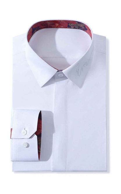 Custom White Long Sleeve Shirt - Embroidered Collar