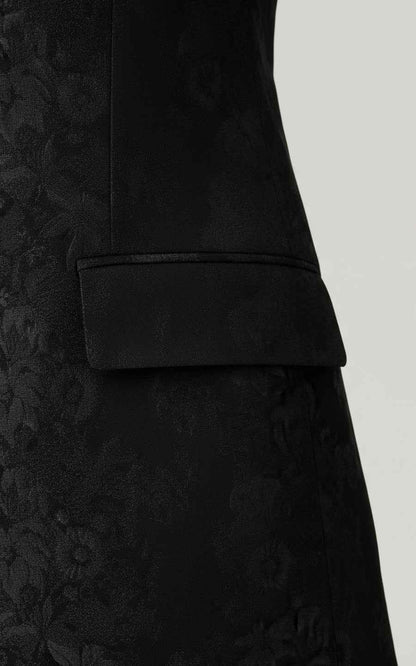 Black Floral Jacquard Mandarin Collar Mens Dress Suit Coat