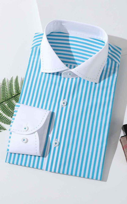 Custom Misty Blue Cotton Dress Shirt - Tailored Fit