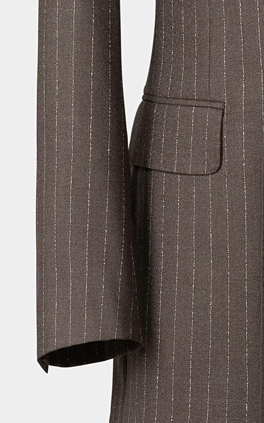 Man wearing gray brown striped bespoke silk flannel suit
