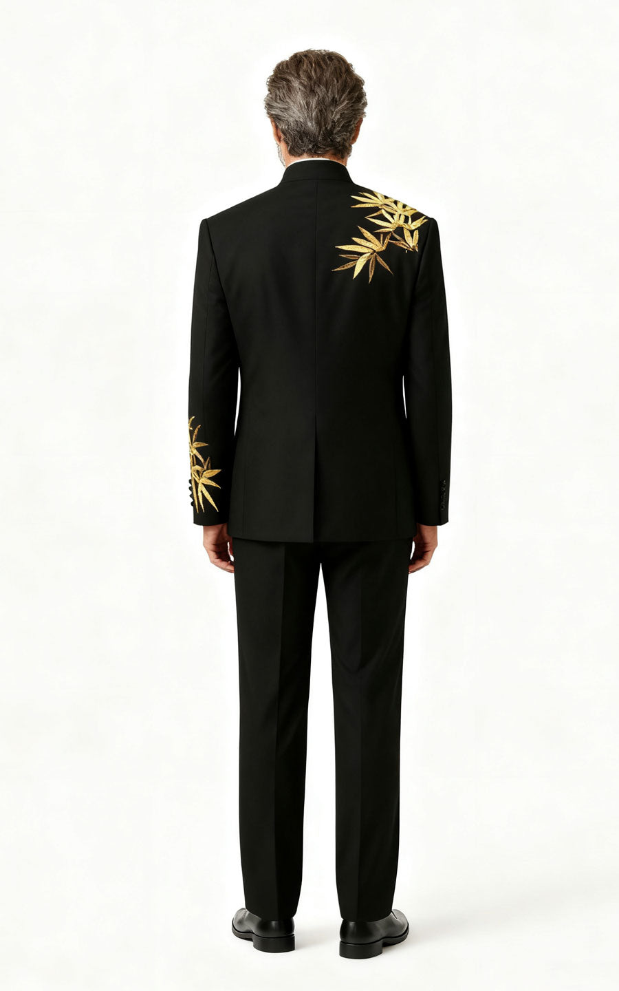 Black Bamboo Print Formal Dress - Custom Tailored Suit