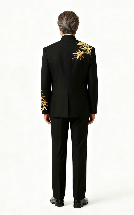 Black Bamboo Print Formal Dress - Custom Tailored Suit