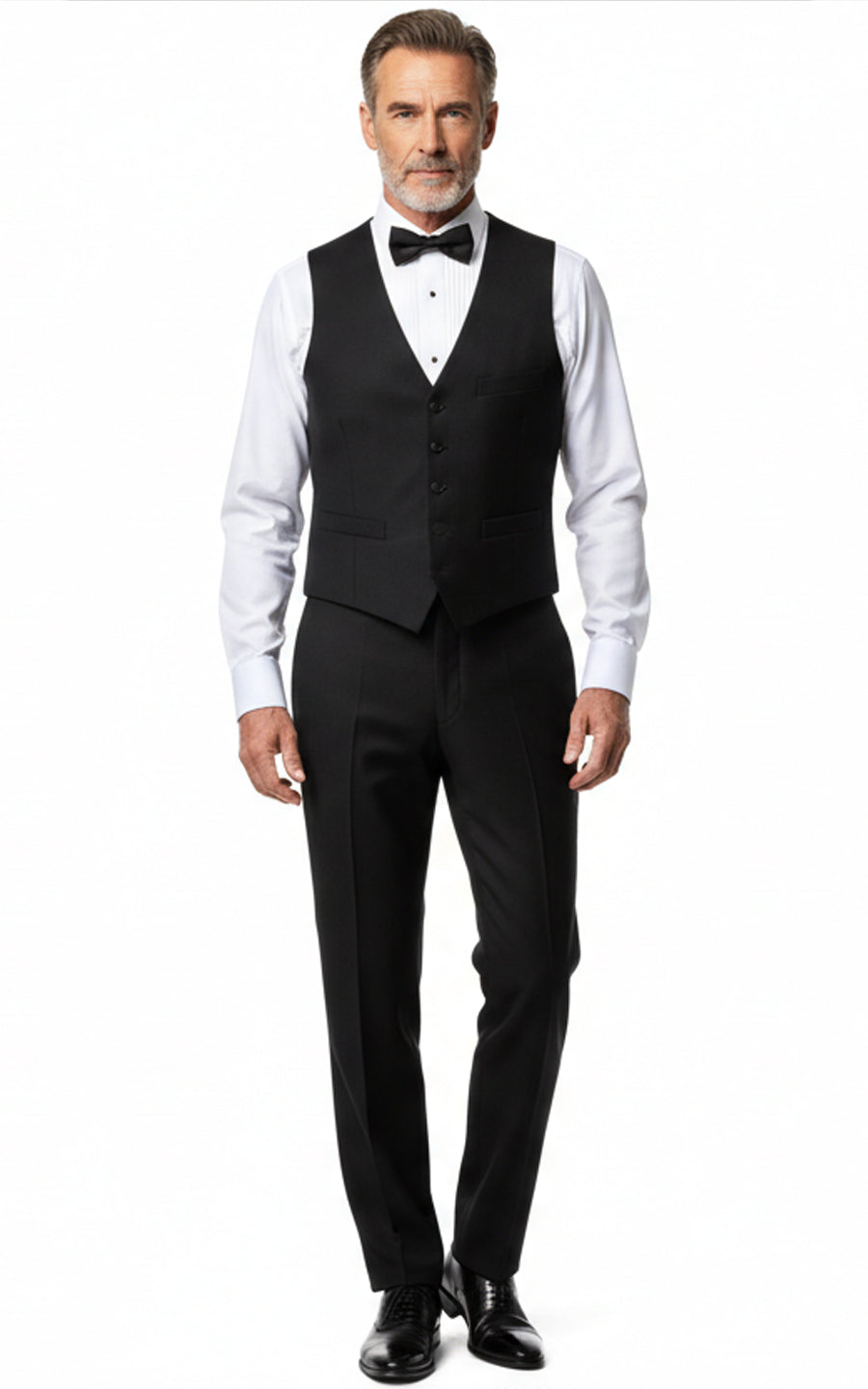 Tailored Black Satin Men Custom Vest Fit Wedding Formal Set