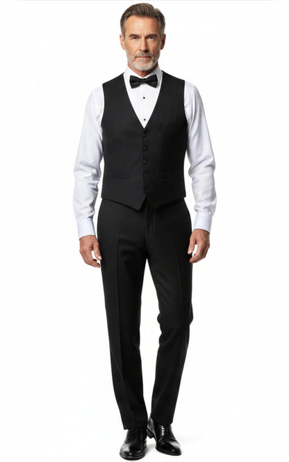 Tailored Black Satin Men Custom Vest Fit Wedding Formal Set