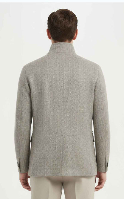 Men's Herringbone Suit - Stand Collar Jacket Style