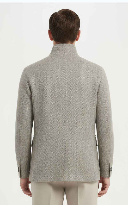 Men's Herringbone Suit - Stand Collar Jacket Style