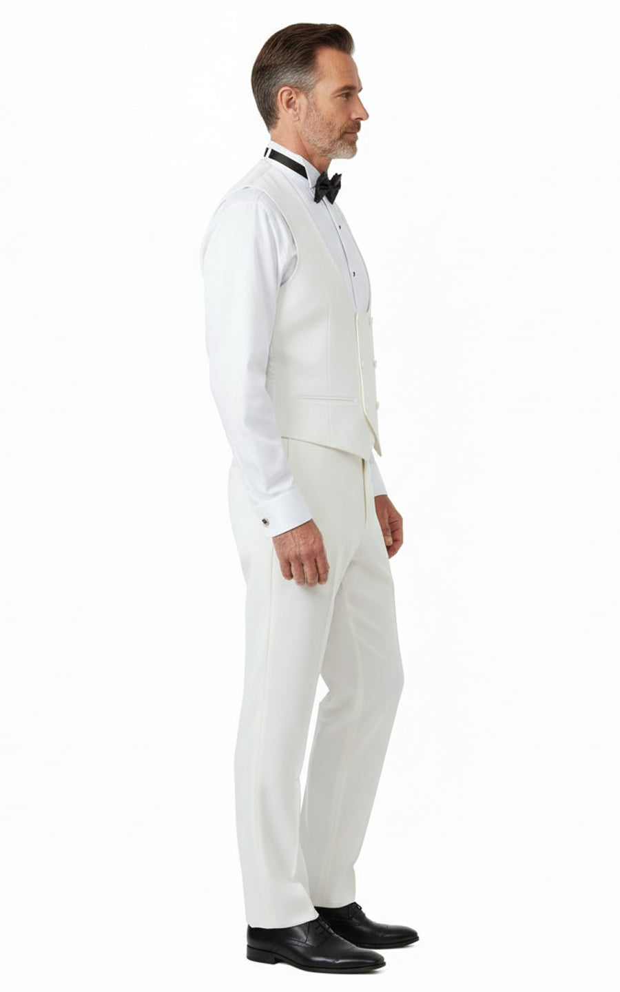 Custom Vest Milky WhiteMen's Elastic Wool Cashmere Wedding Vest Set