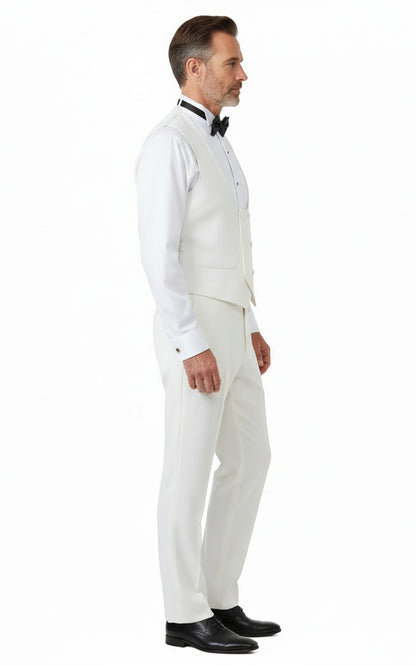 Custom Vest Milky WhiteMen's Elastic Wool Cashmere Wedding Vest Set
