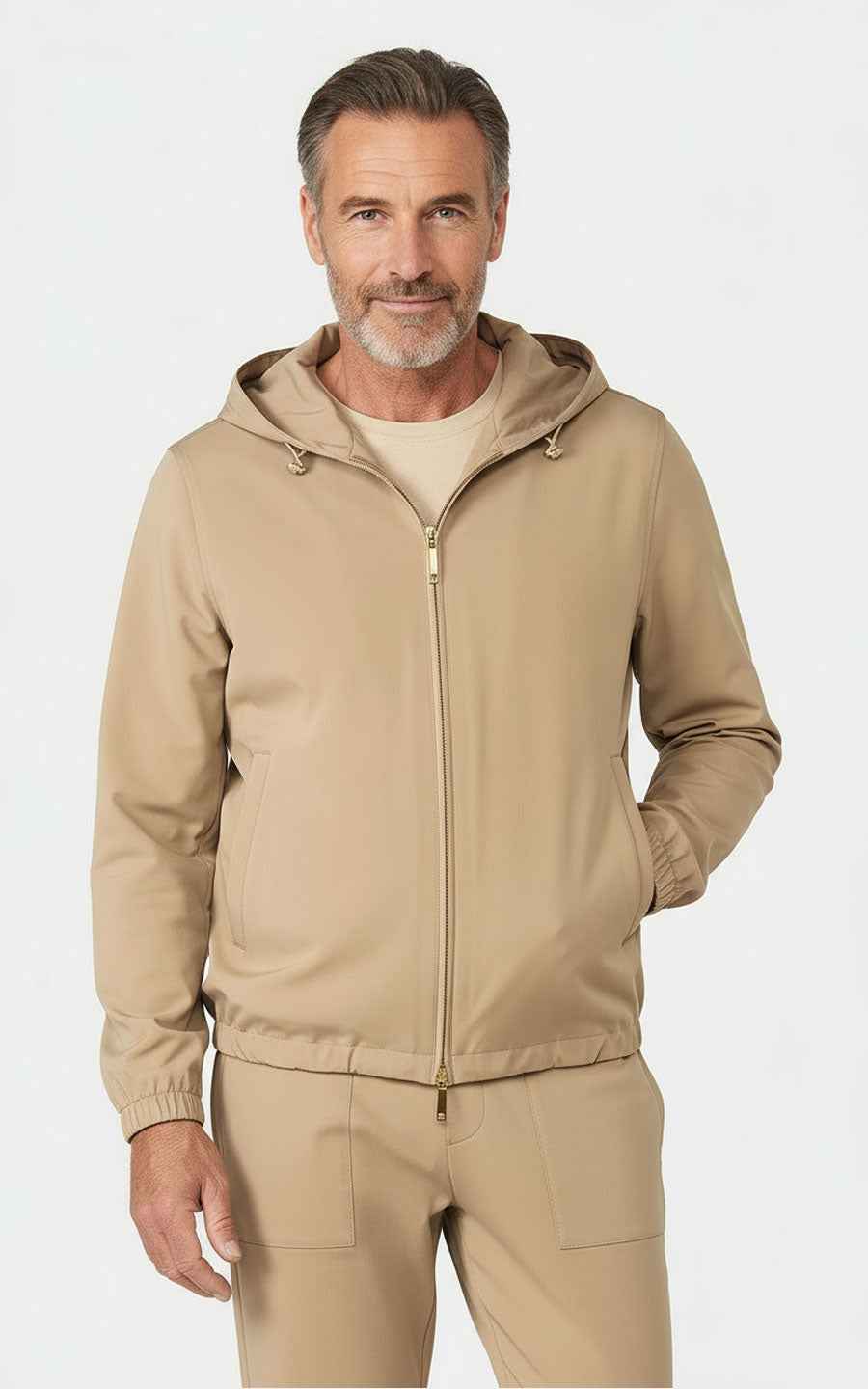 Men's khaki hooded jacket casual and versatile outerwear