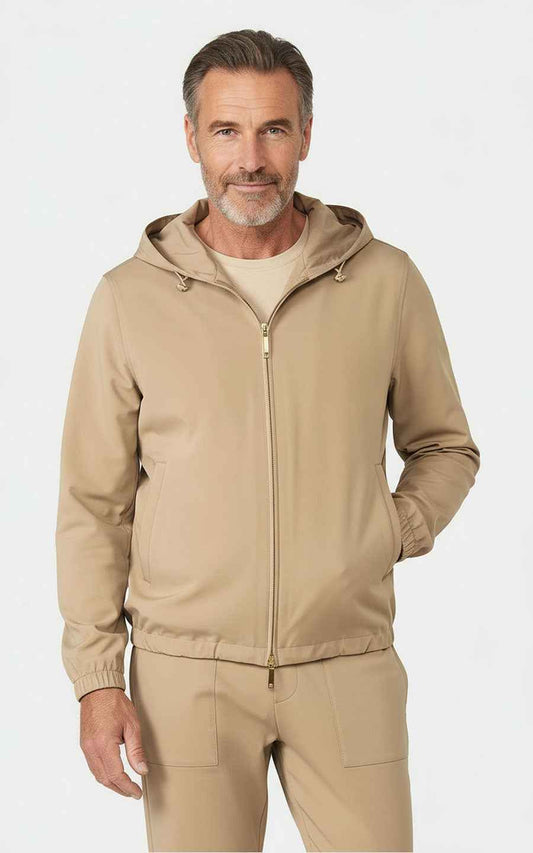 Men's khaki hooded jacket casual and versatile outerwear