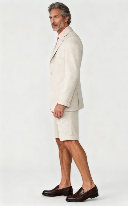 WIAI Men's Beige Linen Casual Suit Set - Tailored Fit