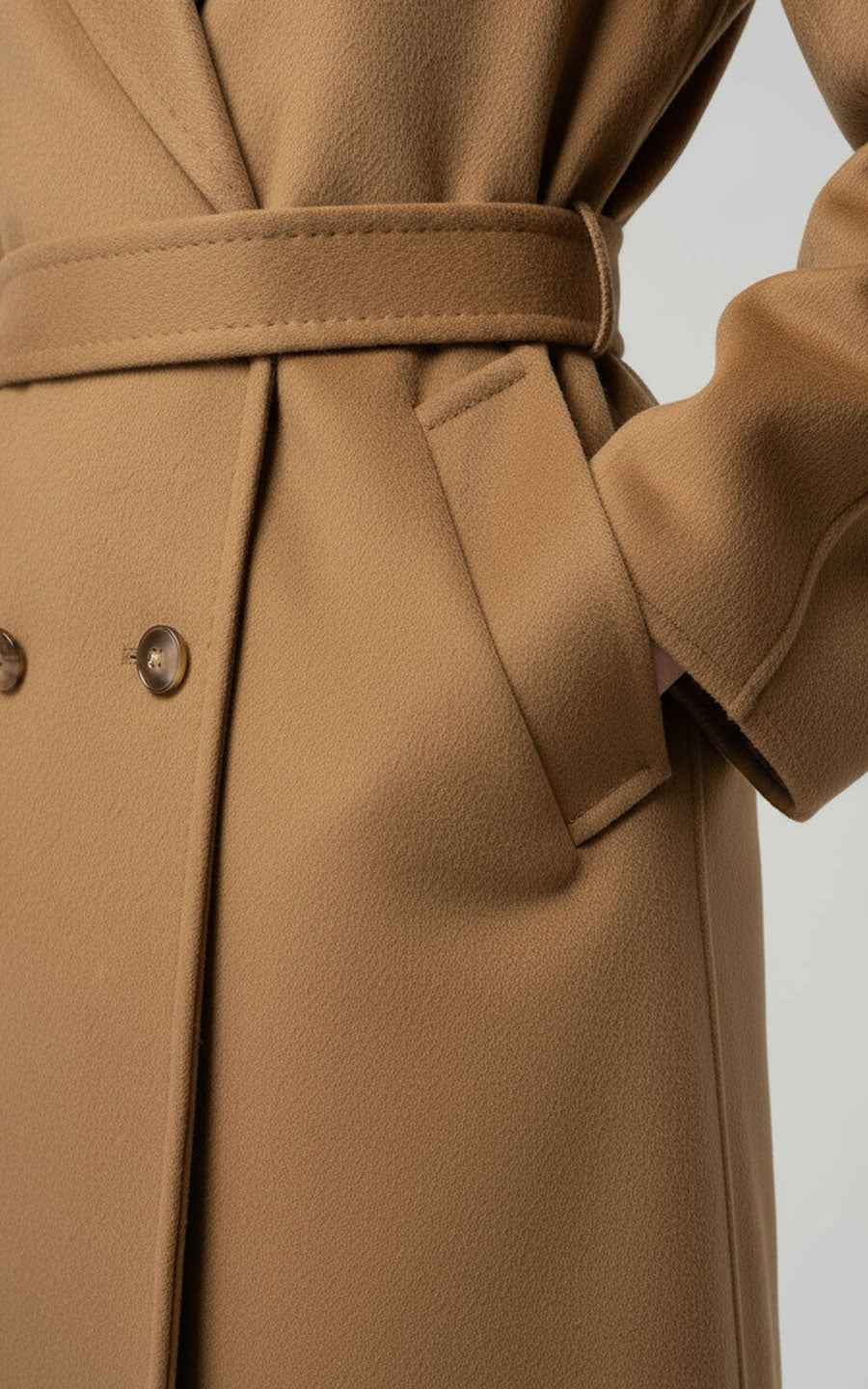 Classic Camel Double-Breasted Trench Coat with Belt