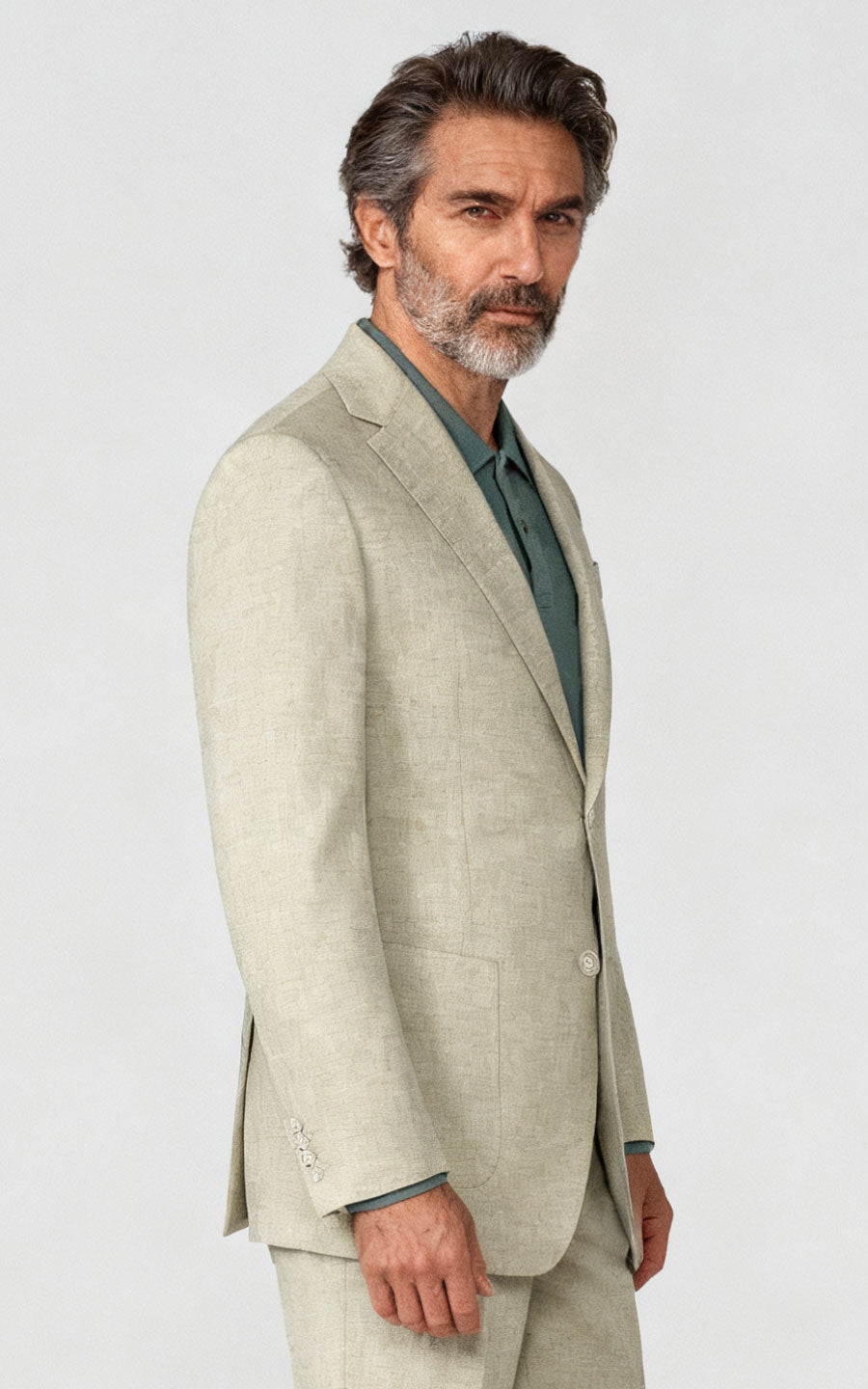 Custom Beige Linen Business Suit - Tailored Blazer