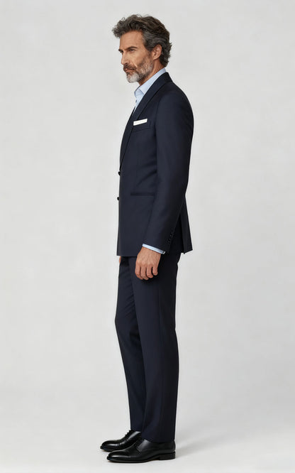 Custom Suit Blue Black Camel Silk Brocade