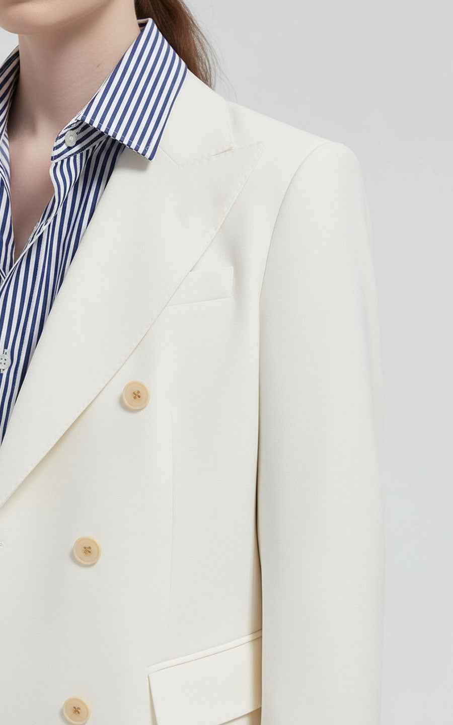 Women's White Blazer Suit - Double-Breasted Set