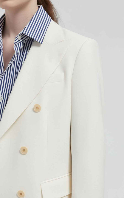 Women's White Blazer Suit - Double-Breasted Set