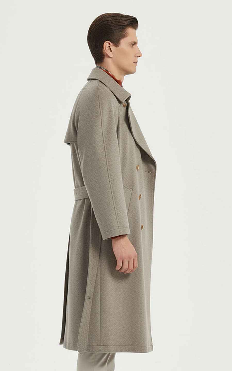 Men's Trench Coat Double-Breasted Long Taupe