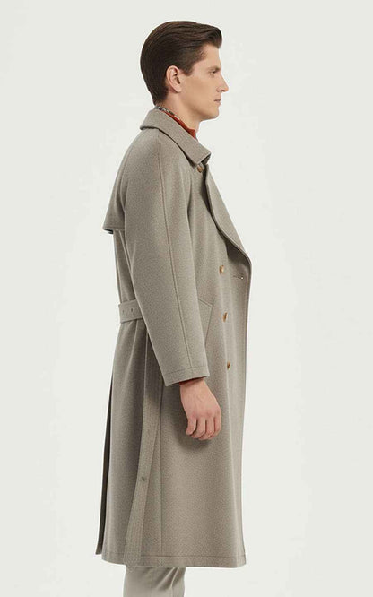 Men's Trench Coat Double-Breasted Long Taupe