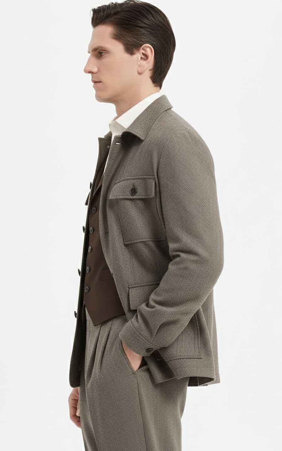 Gray Casual Suit - Premium Safari Jacket Set