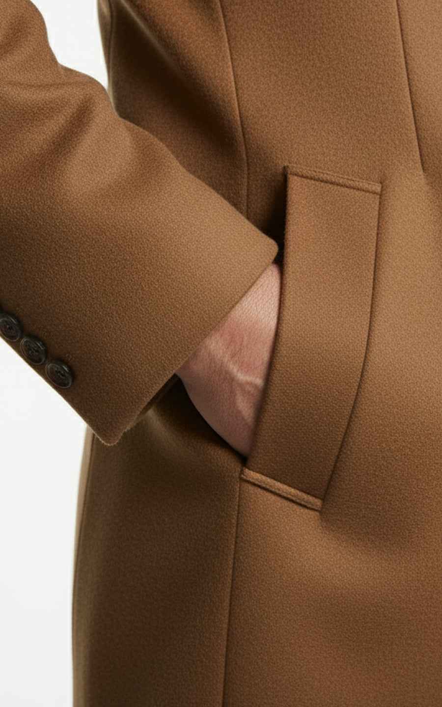 Men's Dark camel stand-up collar business casual custom wool coat