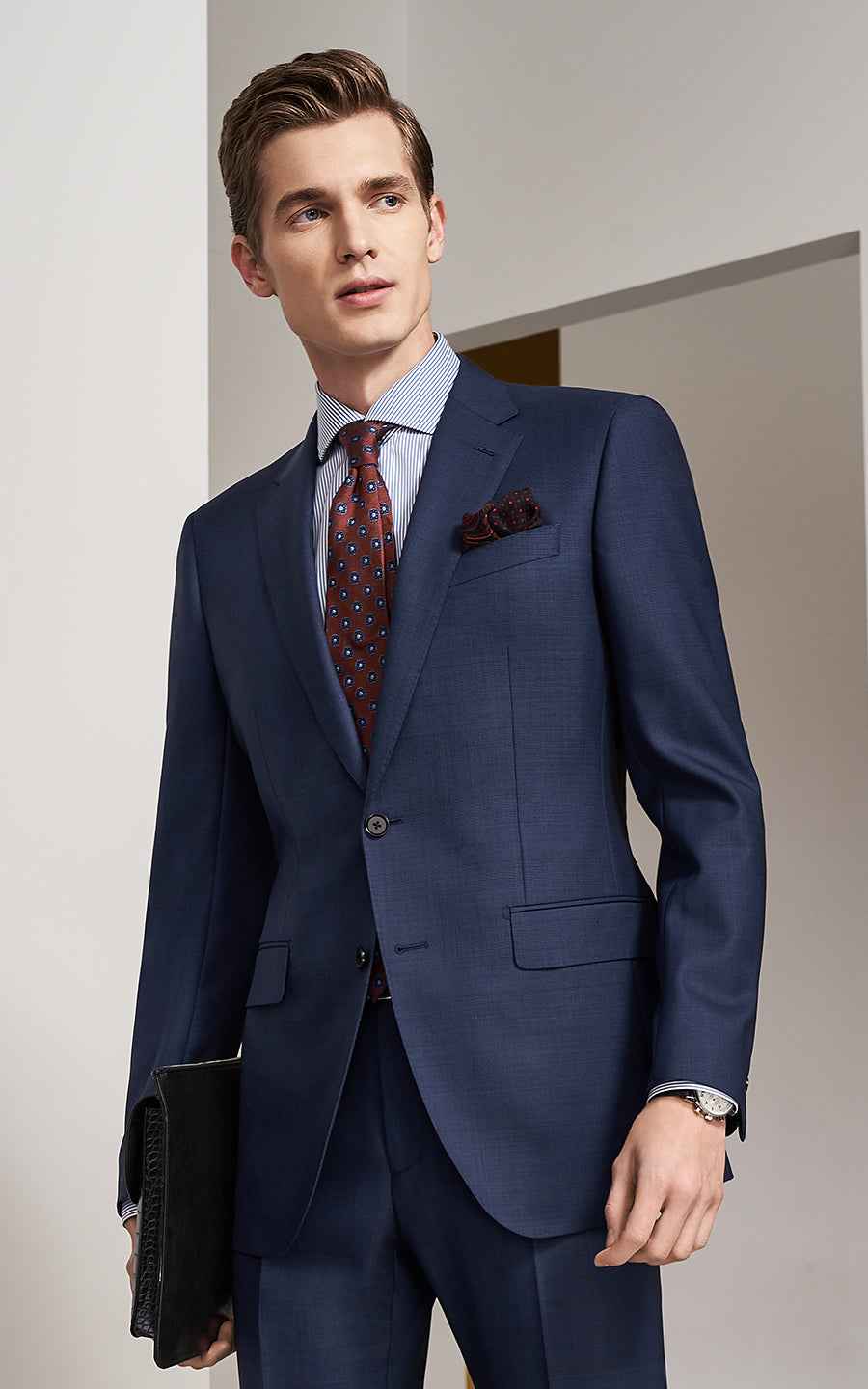 Formal business blue checkered men's custom suit set