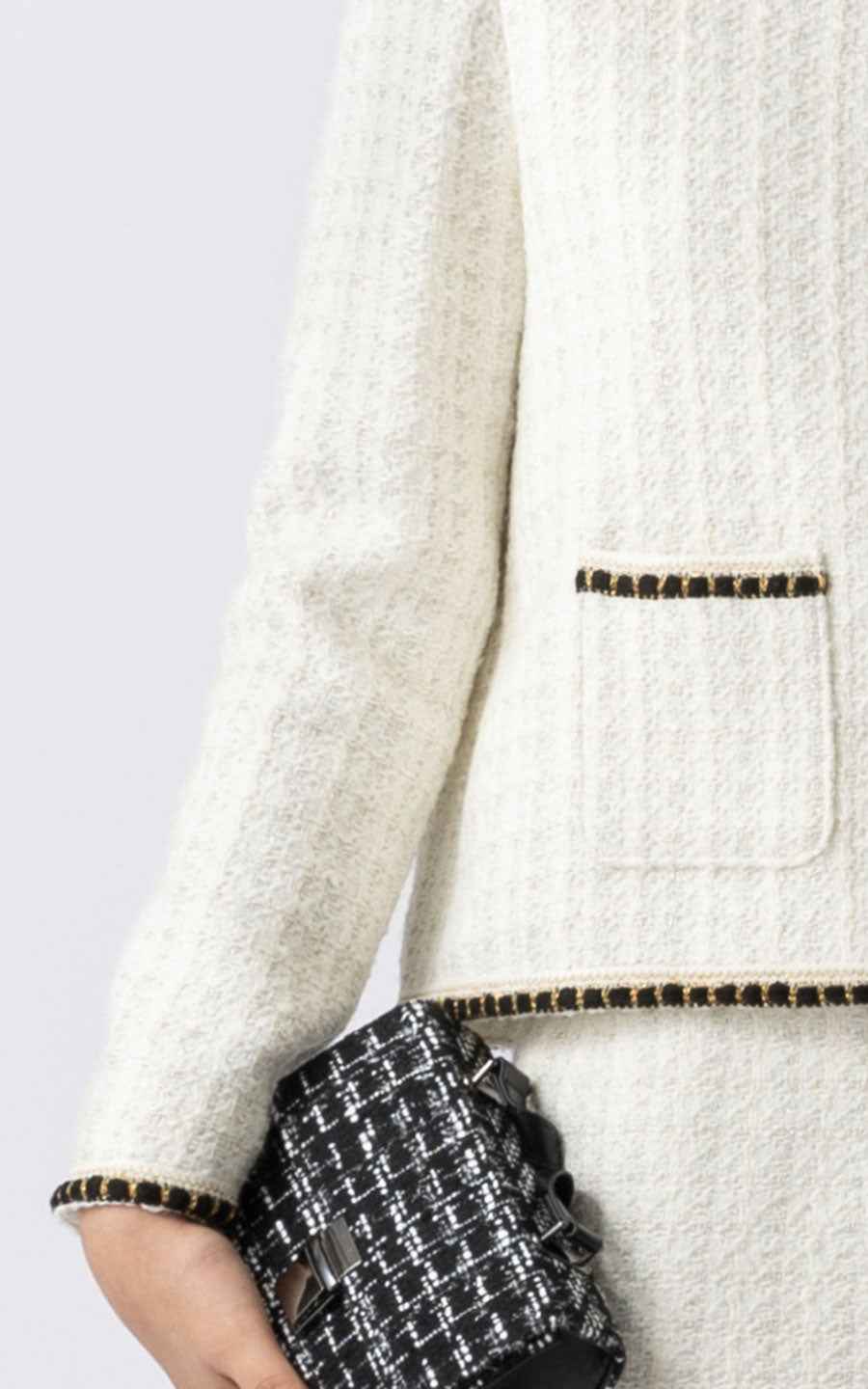 Elegant Cream Tweed Jacket & Skirt Set - Professional