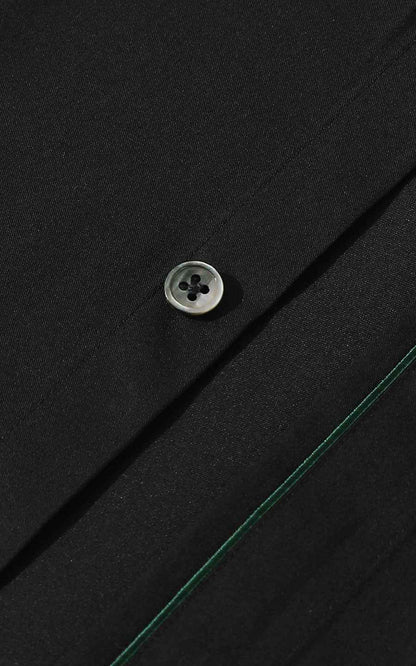 Custom Black Textured Shirt with Green Lines - Men's