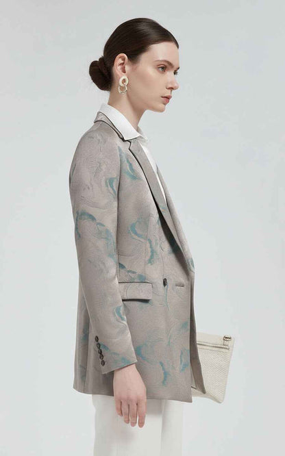 Women's Blazer Watercolor Print Double-Breasted